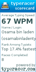 Scorecard for user osamabinladentyping