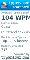 Scorecard for user outstanding29wpm