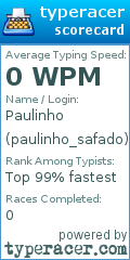 Scorecard for user paulinho_safado