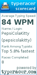 Scorecard for user pepsicolakitty