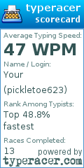 Scorecard for user pickletoe623