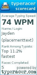 Scorecard for user placementtext