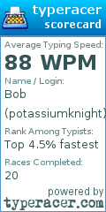 Scorecard for user potassiumknight