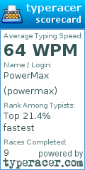Scorecard for user powermax
