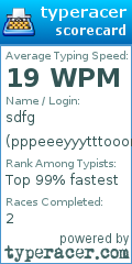 Scorecard for user pppeeeyyytttooonnn