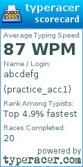 Scorecard for user practice_acc1