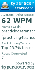 Scorecard for user practicing4transcription