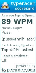 Scorecard for user pussyannihilator