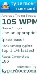 Scorecard for user pxexnxixs