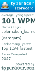 Scorecard for user qamgam