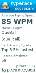 Scorecard for user que_ball