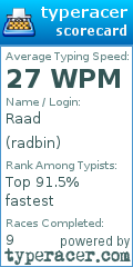 Scorecard for user radbin