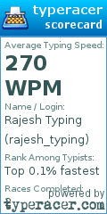 Scorecard for user rajesh_typing