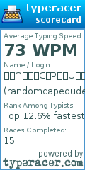 Scorecard for user randomcapedude