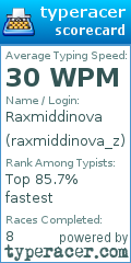 Scorecard for user raxmiddinova_z