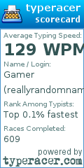 Scorecard for user reallyrandomname