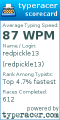 Scorecard for user redpickle13