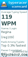 Scorecard for user reg109