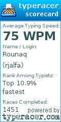 Scorecard for user rjalfa