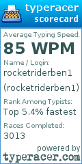 Scorecard for user rocketriderben1