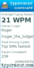 Scorecard for user roger_the_lodger