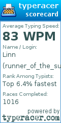 Scorecard for user runner_of_the_sun