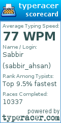 Scorecard for user sabbir_ahsan