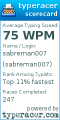 Scorecard for user sabreman007