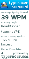 Scorecard for user sanchez74