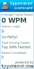 Scorecard for user scrletty