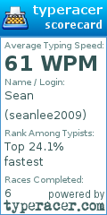 Scorecard for user seanlee2009
