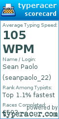 Scorecard for user seanpaolo_22