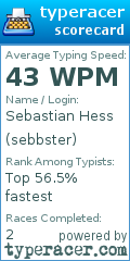 Scorecard for user sebbster