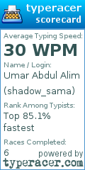 Scorecard for user shadow_sama