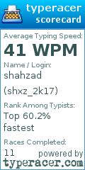 Scorecard for user shxz_2k17