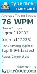 Scorecard for user sigma112233
