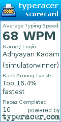 Scorecard for user simulatorwinner
