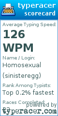 Scorecard for user sinisteregg