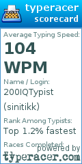 Scorecard for user sinitikk