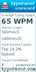 Scorecard for user sklimov3