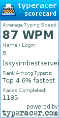 Scorecard for user skysimbestserver