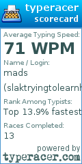 Scorecard for user slaktryingtolearnhowtotype