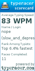 Scorecard for user slow_and_depressed