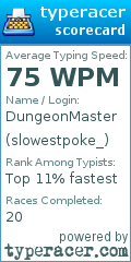 Scorecard for user slowestpoke_