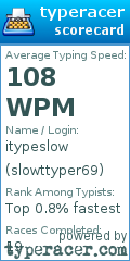 Scorecard for user slowttyper69