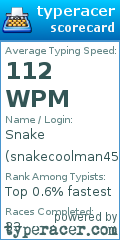 Scorecard for user snakecoolman45