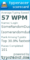 Scorecard for user somerandomdudewhy
