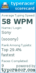 Scorecard for user sooony