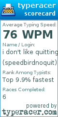 Scorecard for user speedbirdnoquit