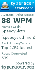 Scorecard for user speedyslothmeh